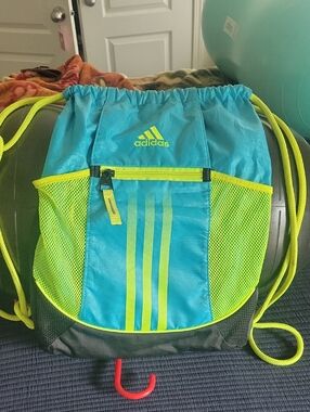 Adidas Teal & Neon Green Drawstring Gym Sack. Like New